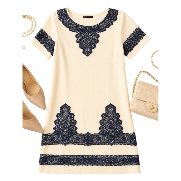 San & Soni Dresses & Skirts - San & Soni Loka Petite Tunic Dress XXS Cream Beaded Embroidered Elegant Boho EUC